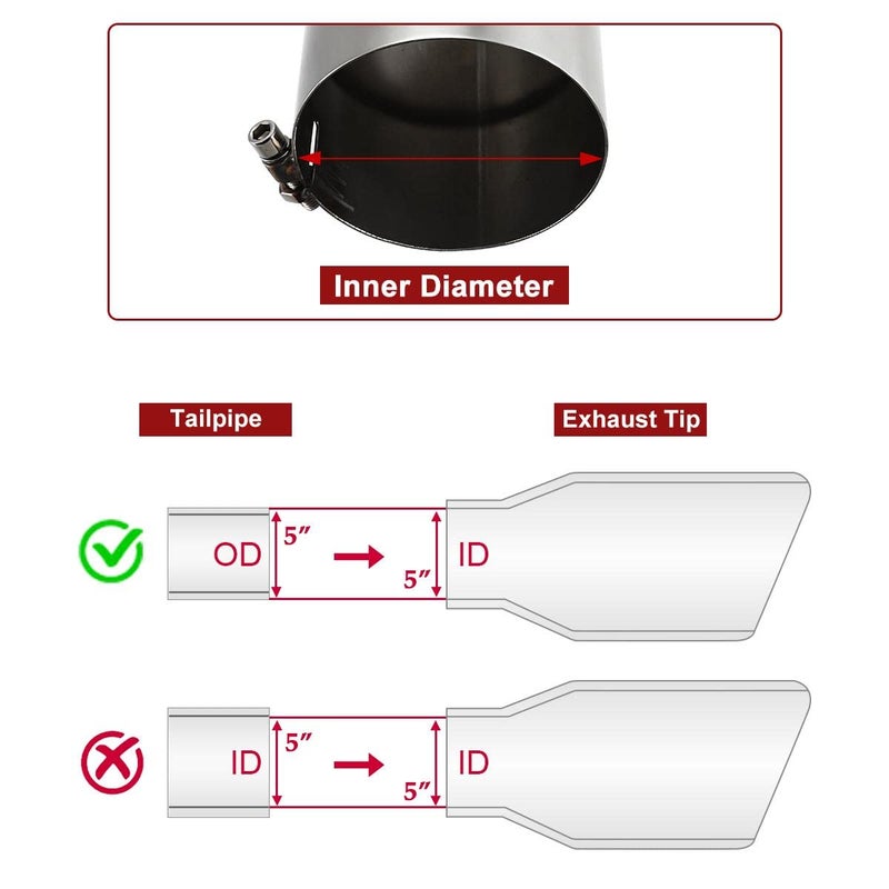 Upower طرف عادم ديزل Upower 5" مدخل/مخرج 16" طويل طرف عادم متجه لأسفل من الفولاذ المقاوم للصدأ 304 مزود بمسامير 5 بوصة - Image 3